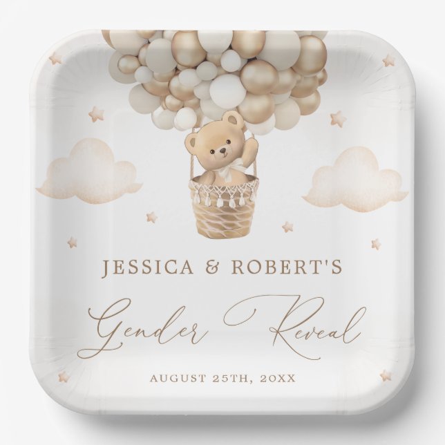 Teddy Bear Gender Reveal Pappteller (Vorderseite)