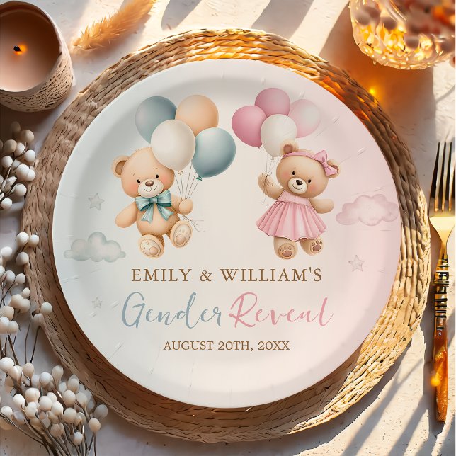 Teddy Bear Gender Reveal Plate Pappteller (Von Creator hochgeladen)