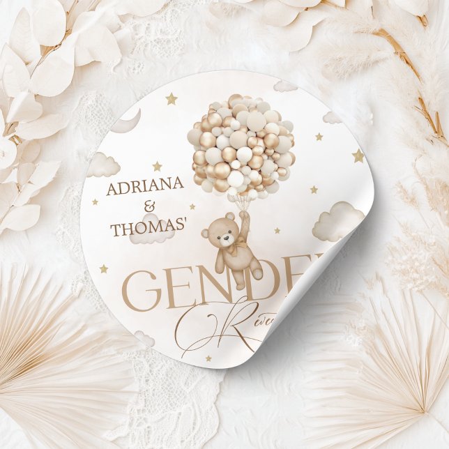 Teddy Bear Gender Reveal Runder Aufkleber (Von Creator hochgeladen)