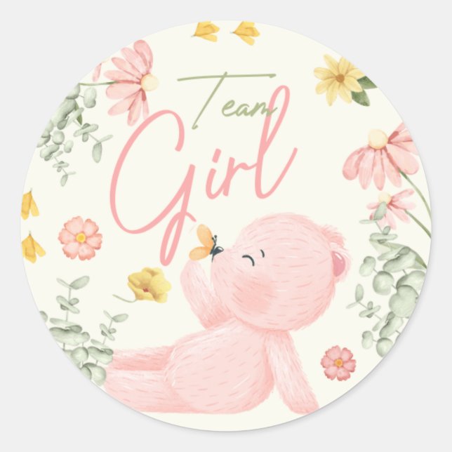 Teddy Bear Gender Reveal Stickers Team Girl (Vorderseite)