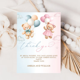 Teddy Bear Gender Reveal Thank You Card Karte