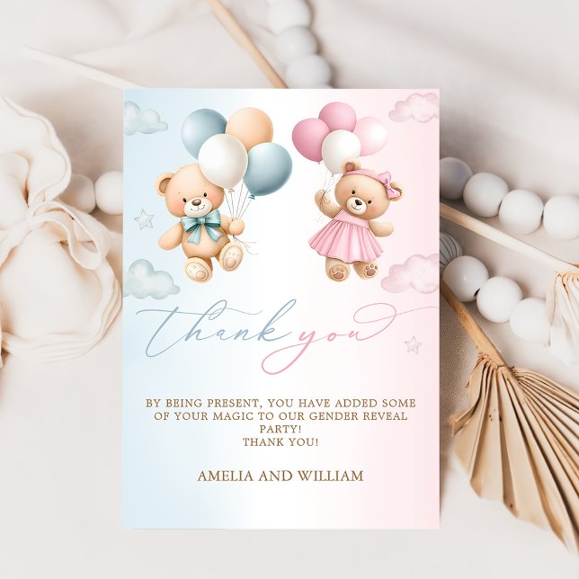 Teddy Bear Gender Reveal Thank You Card Karte (Von Creator hochgeladen)