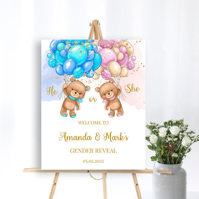 Teddy Bear Gender Reveal Willkommenszeichen Poster (Von Creator hochgeladen)