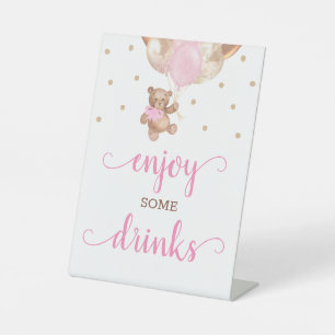 Teddy Bear geniessen ein paar Drinks Bar Sockelschild