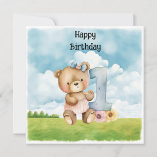 Teddy Bear Girl 1. Geburtstag Wasserfarbe ein Jahr