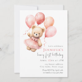 Teddy Bear Girl 1st Birthday Invitation Einladung