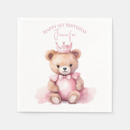 Teddy Bear Girl 1st Birthday Napkins Beary First Serviette