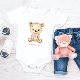 Teddy Bear Girl Baby Bodysuit Strampler