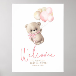 Teddy Bear Girl Baby Dusche Begrüßungszeichen Poster