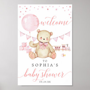 Teddy Bear Girl Baby Dusche Begrüßungszeichen Poster