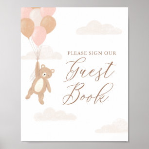 Teddy Bear Girl Baby Shooting Guest Book Sign Poster