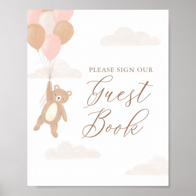 Teddy Bear Girl Baby Shooting Guest Book Sign Poster (Vorne)