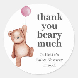 Teddy Bear Girl Baby Shower Classic Round Sticker