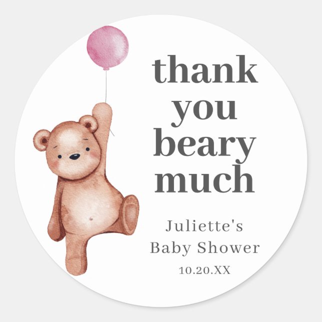 Teddy Bear Girl Baby Shower Classic Round Sticker (Vorderseite)