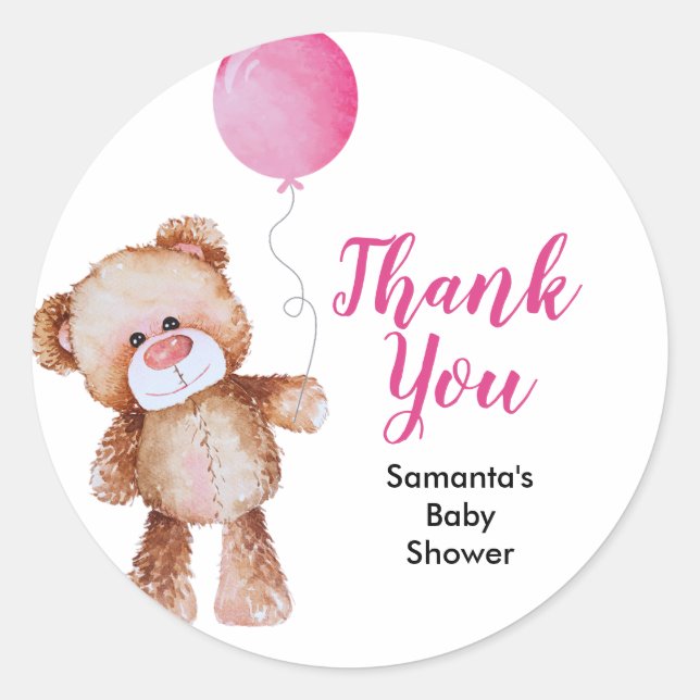 Teddy Bear Girl Baby Shower Classic Round Sticker (Vorderseite)