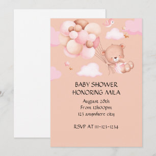 TEDDY BEAR GIRL BABY SHOWER EINLADUNG