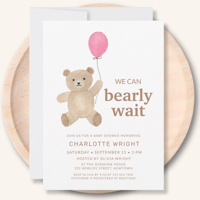Teddy Bear Girl Baby Shower Einladung (Von Creator hochgeladen)