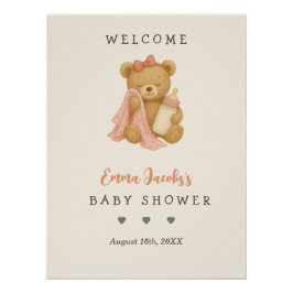 Teddy Bear Girl Babydusche Begrüßungspposter Poster