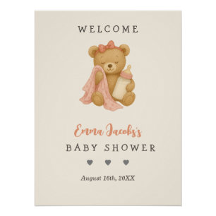 Teddy Bear Girl Babydusche Begrüßungspposter Poster