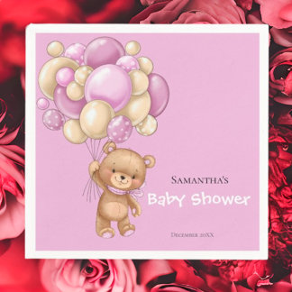Teddy Bear Girl Babydusche - Pink Serviette