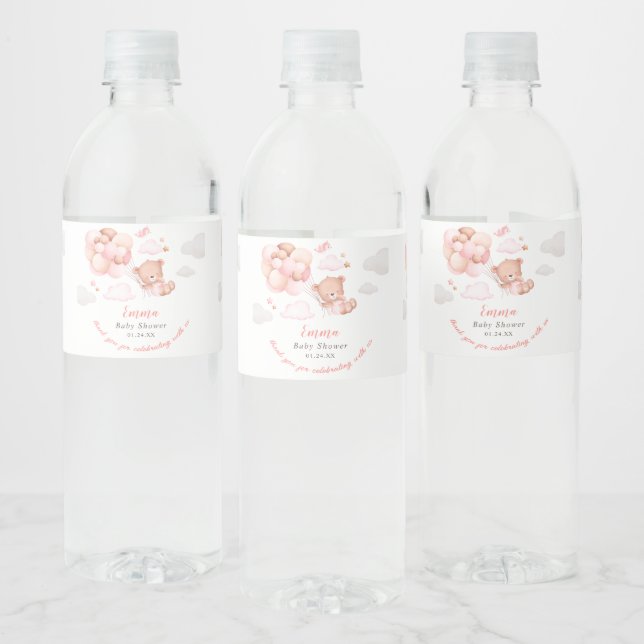 Teddy Bear Girl Babydusche Wasserflaschenetikett (Flaschen)