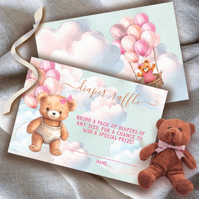 Teddy Bear Girl Ballon Diaper Raffekarte Einladung (Matching books for baby and invitation available!)