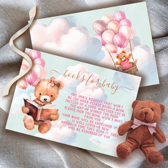 Teddy Bear Girl Balloon Bücher für Babykarte Einladung (Matching invitations available!)