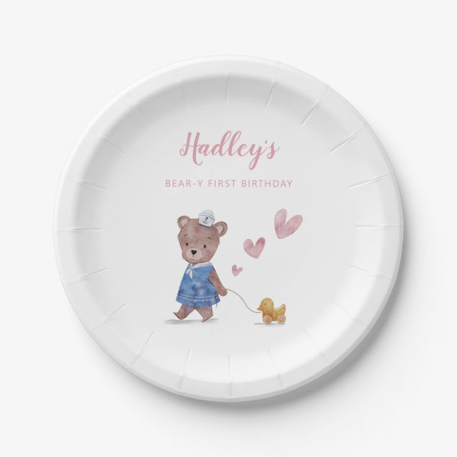 Teddy Bear Girl Birthday Party Pappteller (Vorderseite)