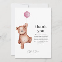 Teddy Bear Girl Erster Geburtstag Danke Karte