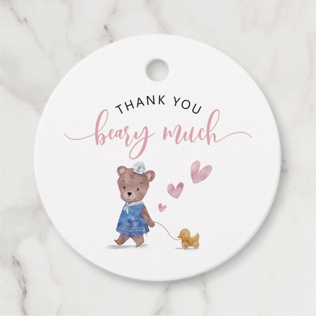 Teddy Bear Girl Geburtstagsparty Pink Geschenkanhänger (Vorderseite)