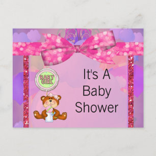 Teddy Bear Girl Glitzer Sparkle Babydusche Einladungspostkarte