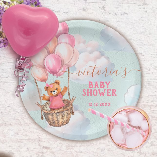 Teddy Bear Girl Hot Air Ballon Babydusche Pappteller (Matching invitations available)