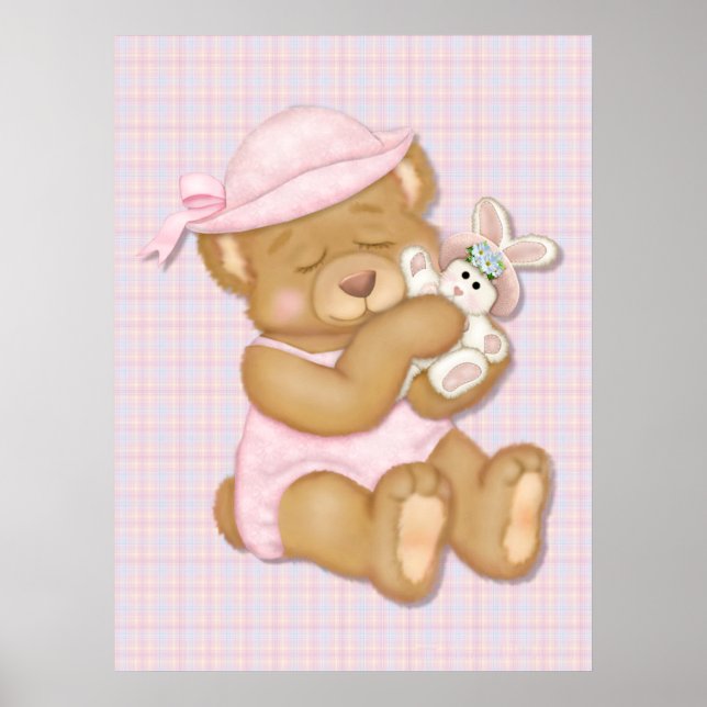 Teddy Bear Girl in Pink Hat Poster (Vorne)