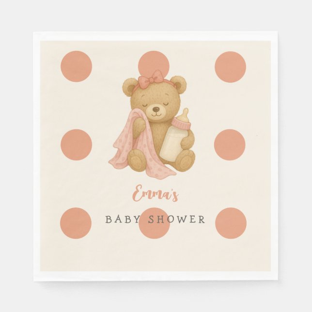Teddy Bear Girl Polka Dot Babydusche Napkins Serviette (Vorderseite)