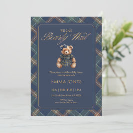 Teddy Bear Girl Tartan Plaid Classic Baby Shower Einladung