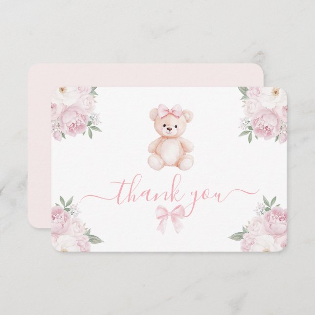 Teddy Bear Girl Thank You Card Dankeskarte (Vorne/Hinten)