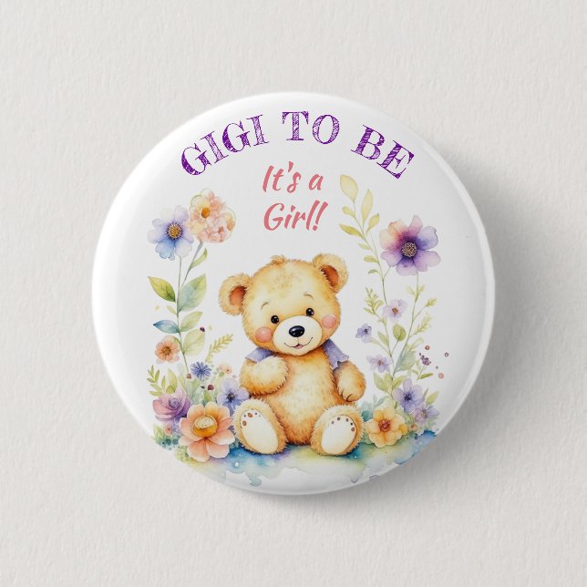 Teddy Bear Girl's Baby Shower Gigi zu sein Button (Vorderseite)