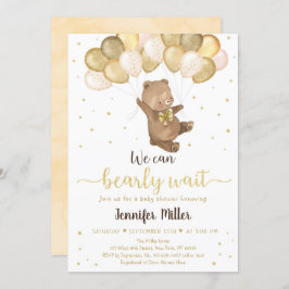 Teddy Bear Gold Balloons Neutral Baby Shower Invit Einladung