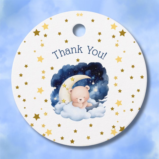 Teddy Bear Gold Stars Moon Babydusche Vielen Dank Geschenkanhänger (Von Creator hochgeladen)