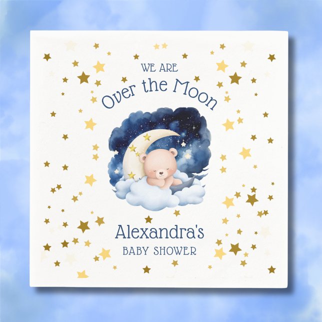 Teddy Bear Gold Stars über der Mond Baby Dusche Serviette (Von Creator hochgeladen)