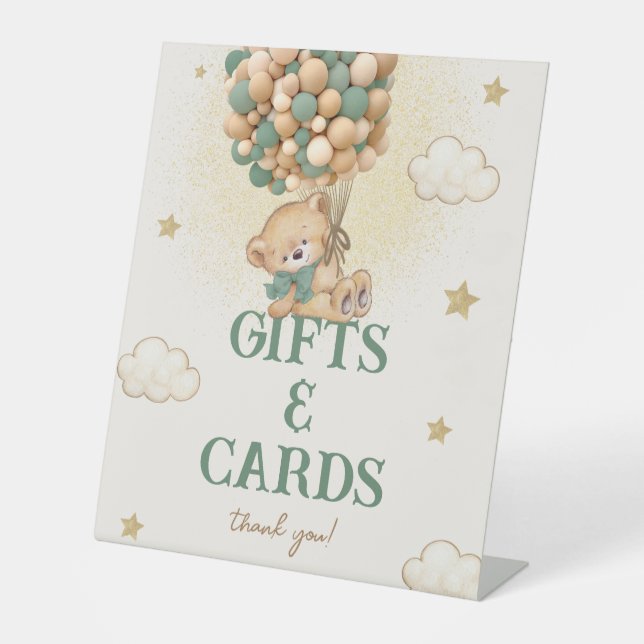 Teddy Bear Green Baby Dusche Geschenke & Karten Un Sockelschild (Vorderseite)