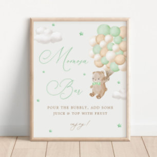 Teddy Bear Green Baby Dusche Mimosa Bar Poster