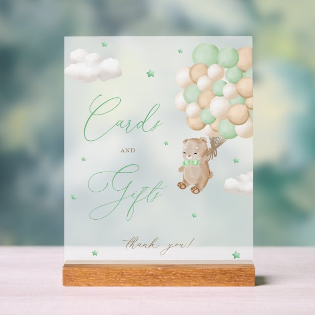 Teddy Bear Green Baby Duschkarten & Geschenke Acrylschild (Neutral)