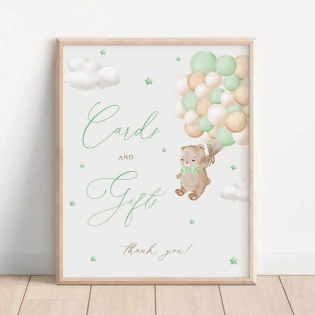 Teddy Bear Green Baby Duschkarten & Geschenke Poster (Von Creator hochgeladen)