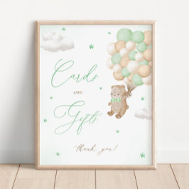 Teddy Bear Green Baby Duschkarten & Geschenke Poster