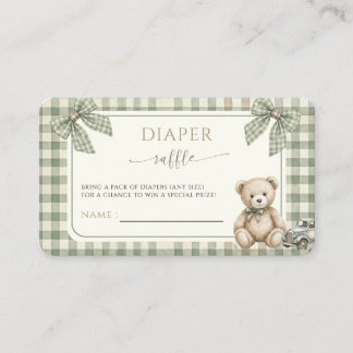 Teddy Bear Green Gingham Baby Shower Diaper Raffle Begleitkarte