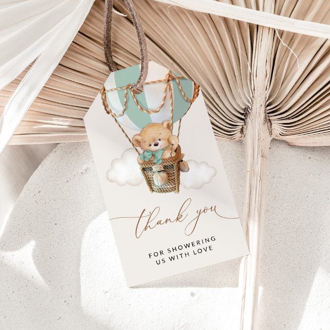 Teddy Bear, Green Hot Air Ballon, Babydusche Geschenkanhänger (Von Creator hochgeladen)