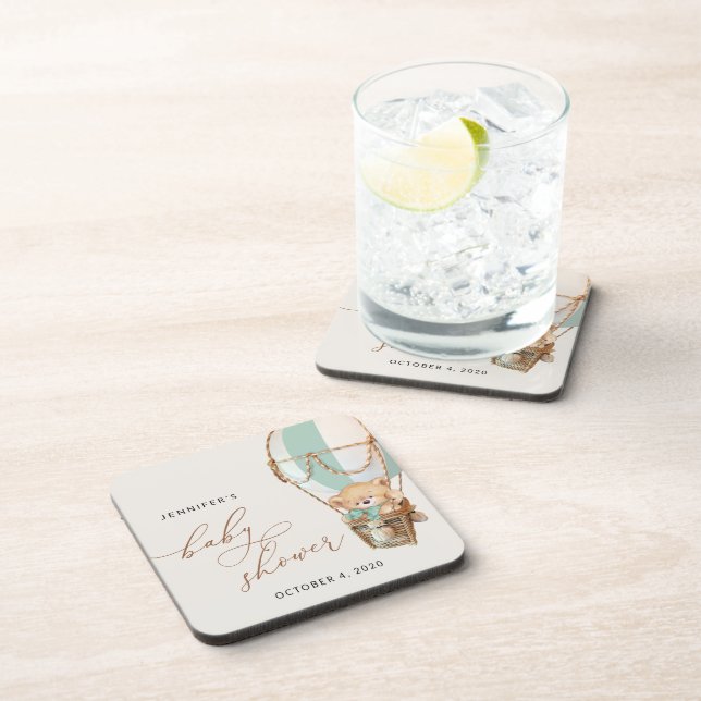 Teddy Bear, Green Hot Air Ballon, Babydusche Getränkeuntersetzer (Rechte Seite)