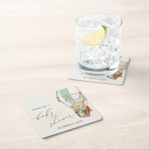 Teddy Bear, Green Hot Air Ballon, Babydusche Rechteckiger Pappuntersetzer