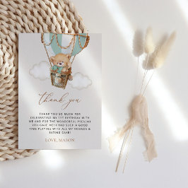 Teddy Bear, Green Hot Air Ballon, erster Geburtsta Dankeskarte